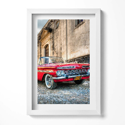 Tablou rama decorativ Mașină veche roșie în cartierul columbian