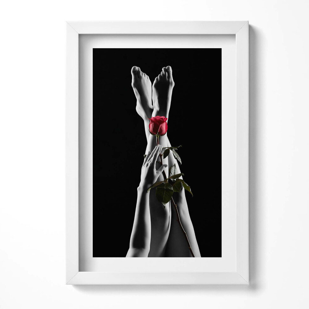Tablou rama decorativ Picioarele femeii și un trandafir