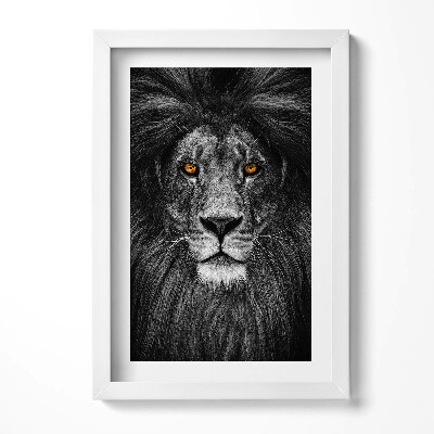 Tablou living cu rama decorativ Cap de leu alb-negru