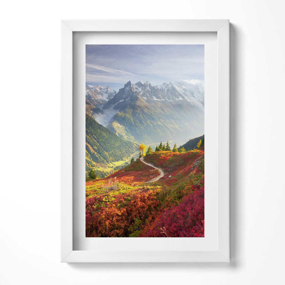 Tablou living cu rama decorativ Peisaj de munți și pajiști colorate