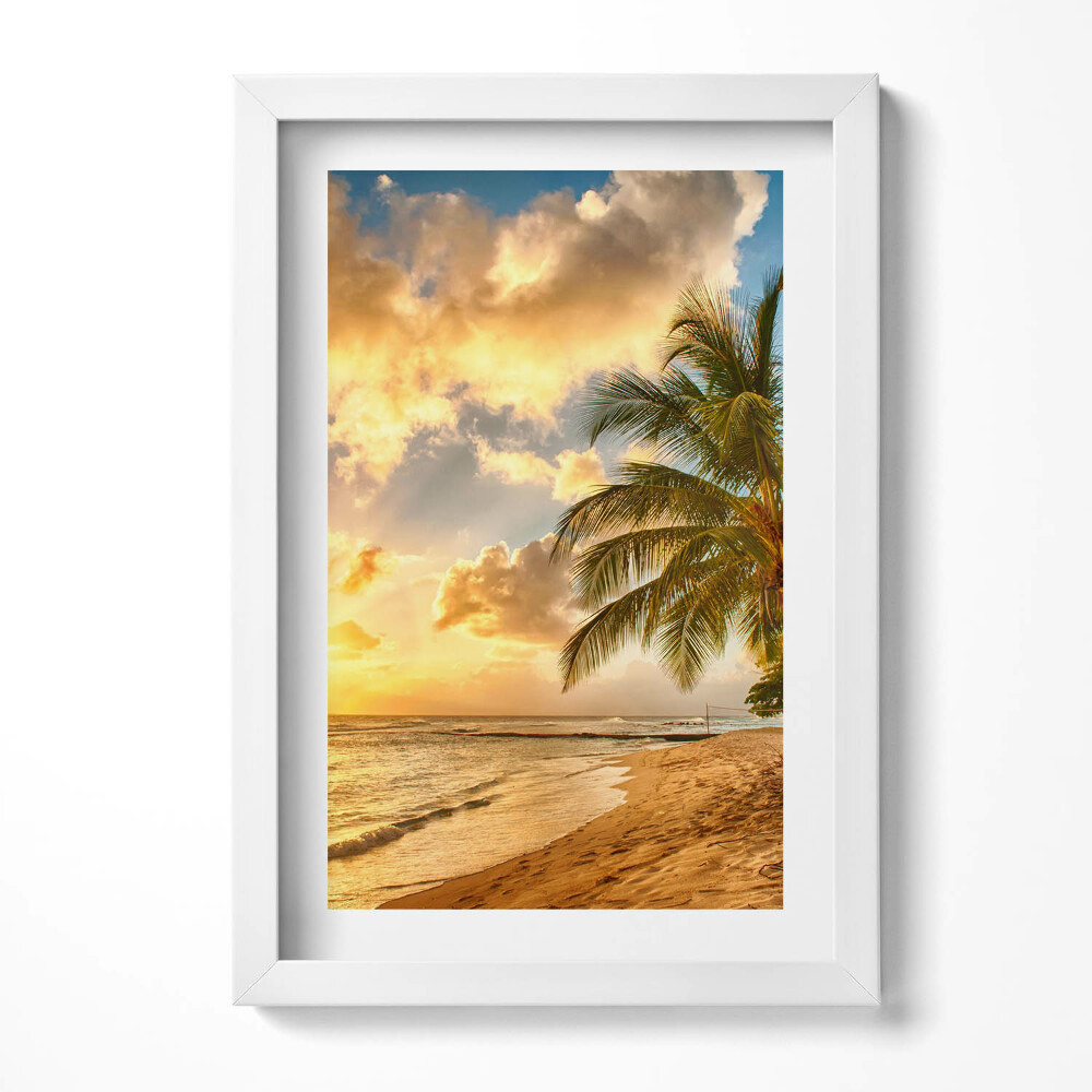 Tablou rama decorativ Palm Beach și mare la apus