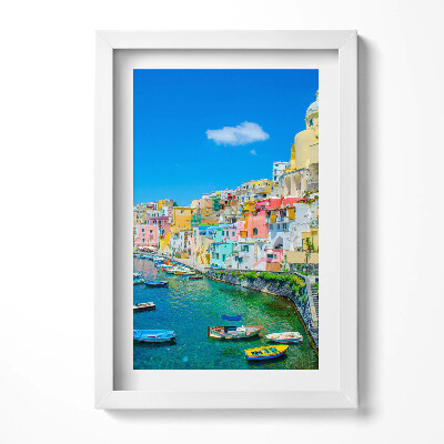 Tablou rama decorativ Oraș de coastă și bărci