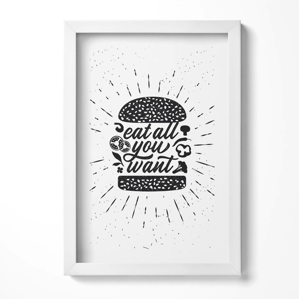 Tablou rama decorativ Mănâncă cât vrei - inscripție pentru bucătărie