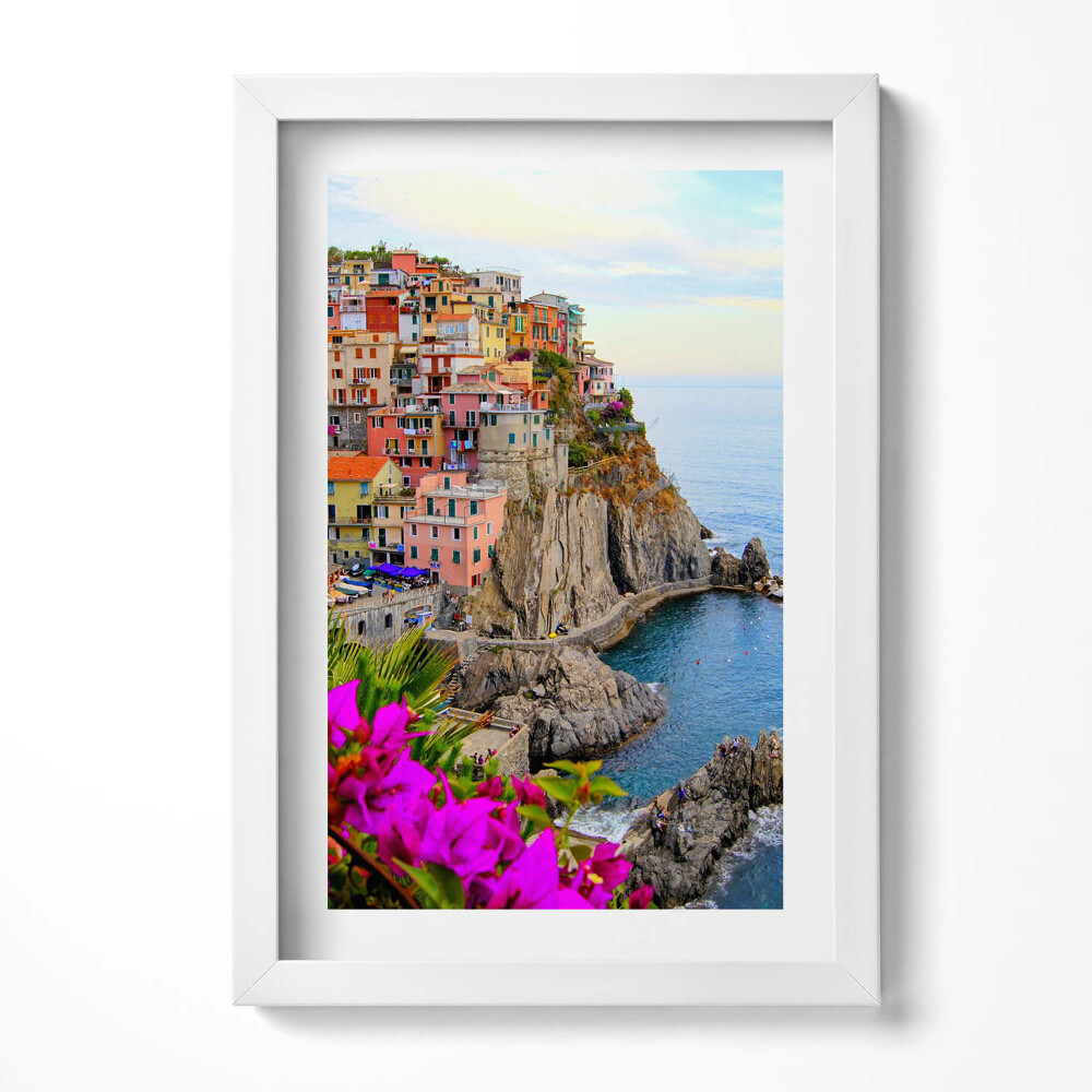 Tablou rama decorativ Flori și coasta Cinque Terre, Italia