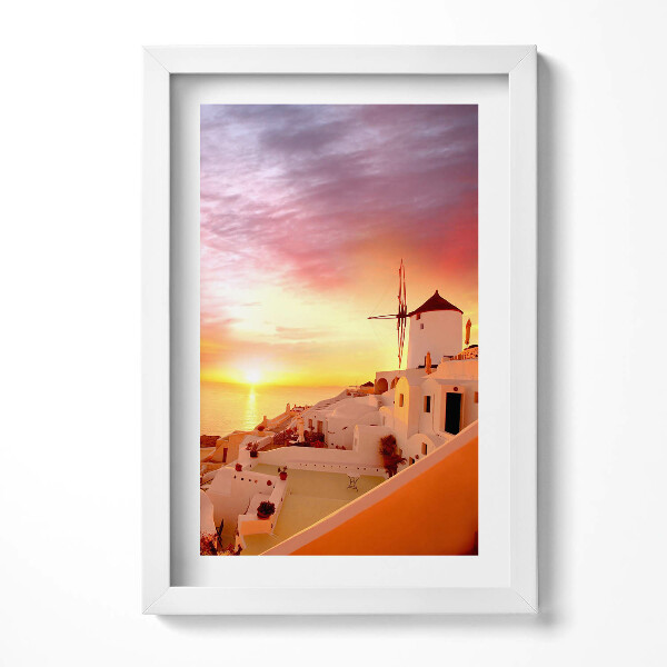 Tablou rama decorativ Santorini cu o moară de vânt veche