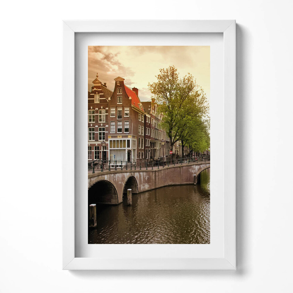 Tablou living cu rama decorativ Canalele din Amsterdam în interiorul orașului