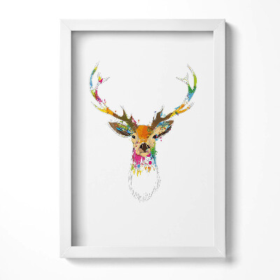 Tablou living cu rama decorativ Ilustrație color a capului de cerb