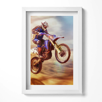 Tablou living cu rama decorativ Motociclist în deșert