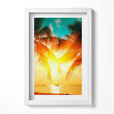 Tablou rama decorativ Vedere de vacanță - palmieri la apus