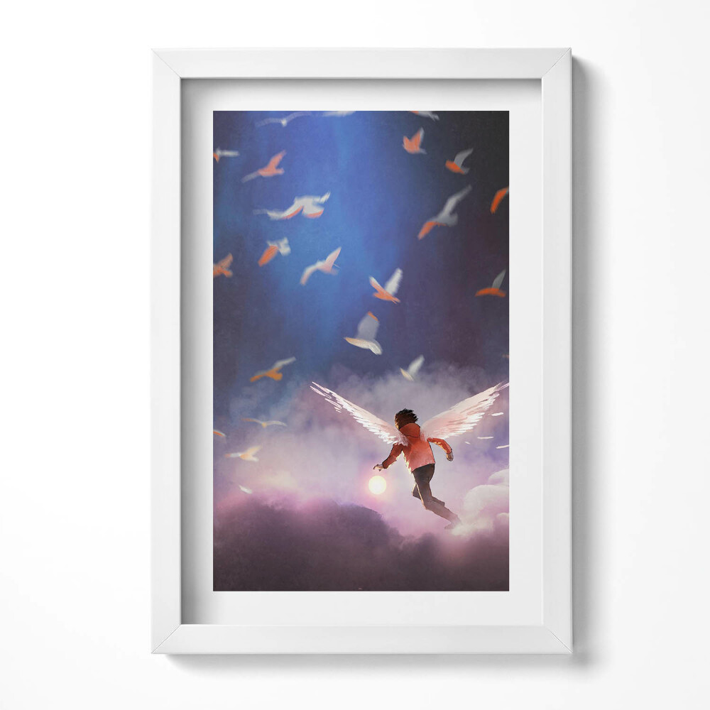 Tablou rama decorativ Băiat cu aripi de înger