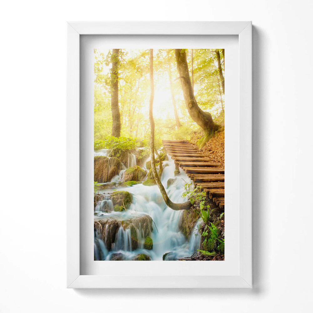 Tablou rama decorativ Pârâu și scări în pădure