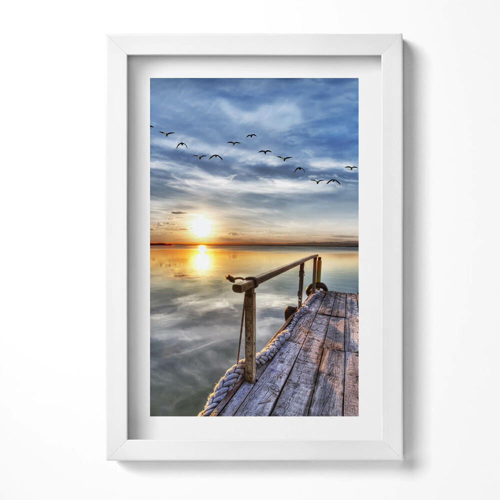 Tablou rama decorativ Apus de soare la lac