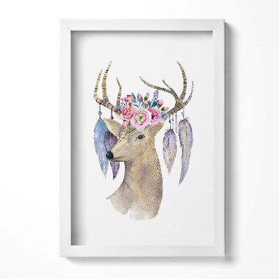 Tablou rama decorativ Cap de cerb și flori