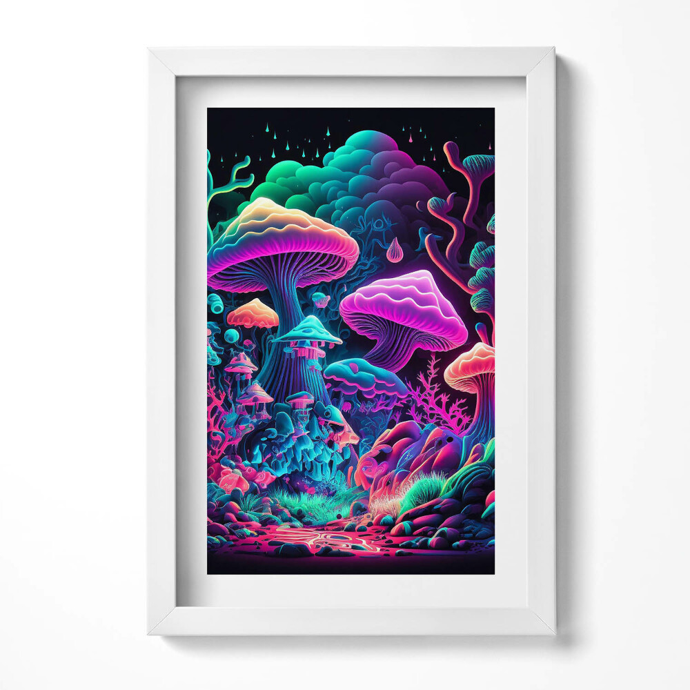 Tablou living cu rama decorativ Ciuperci neon