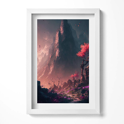 Tablou living cu rama decorativ Pădure și munți magici