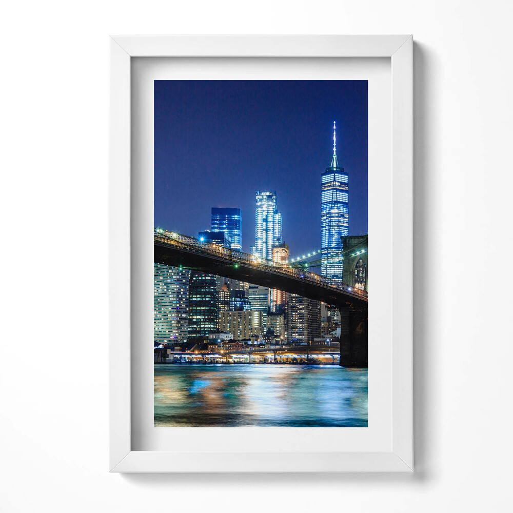 Tablou rama decorativ Podul Brooklyn, New York, noaptea