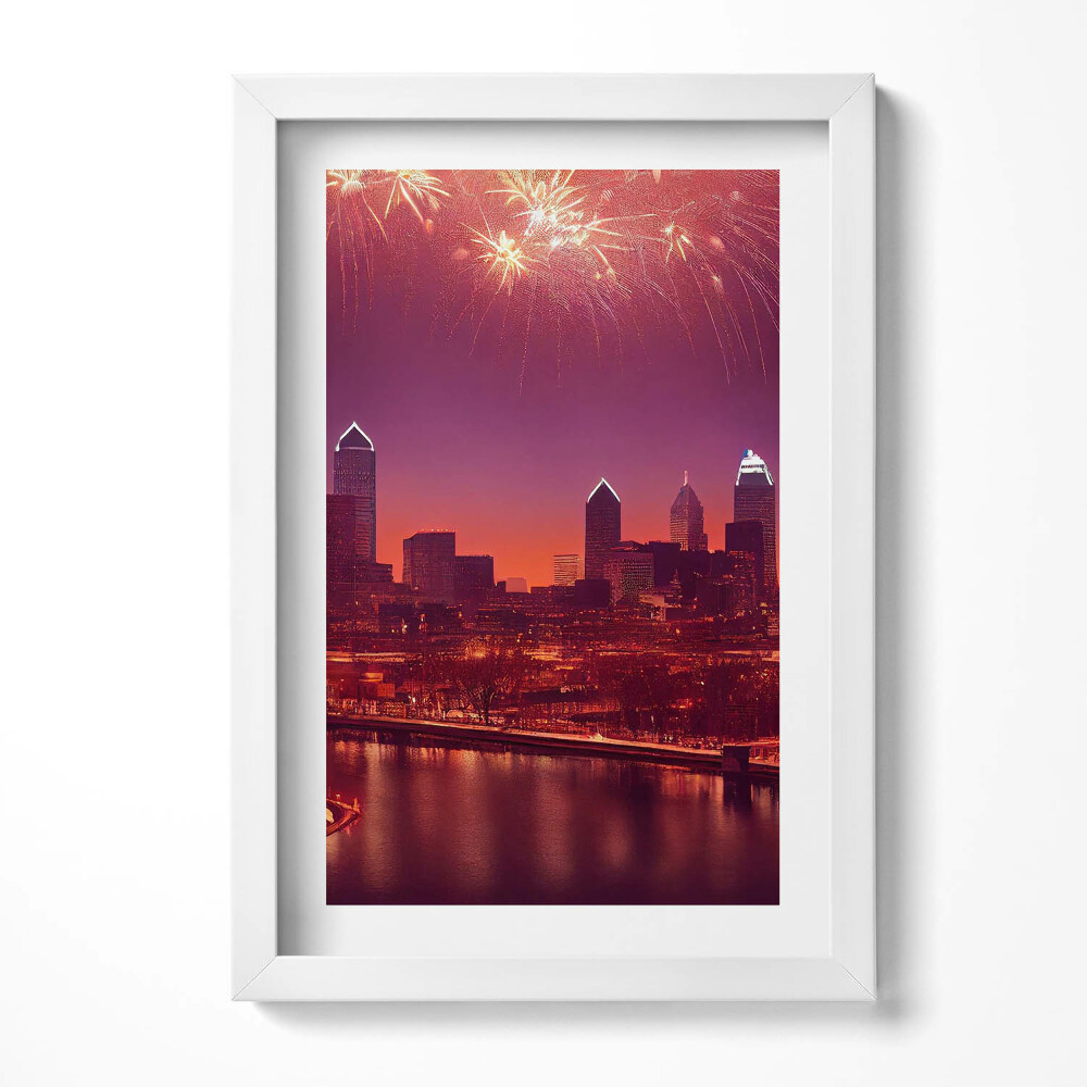 Tablou rama decorativ Focuri de artificii în Philadelphia, noaptea