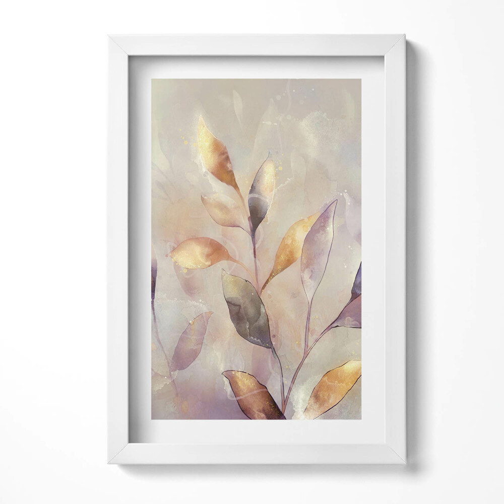 Tablou living cu rama decorativ Frunze boho pictate