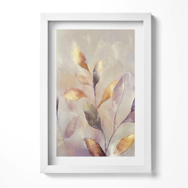 Tablou living cu rama decorativ Frunze boho pictate