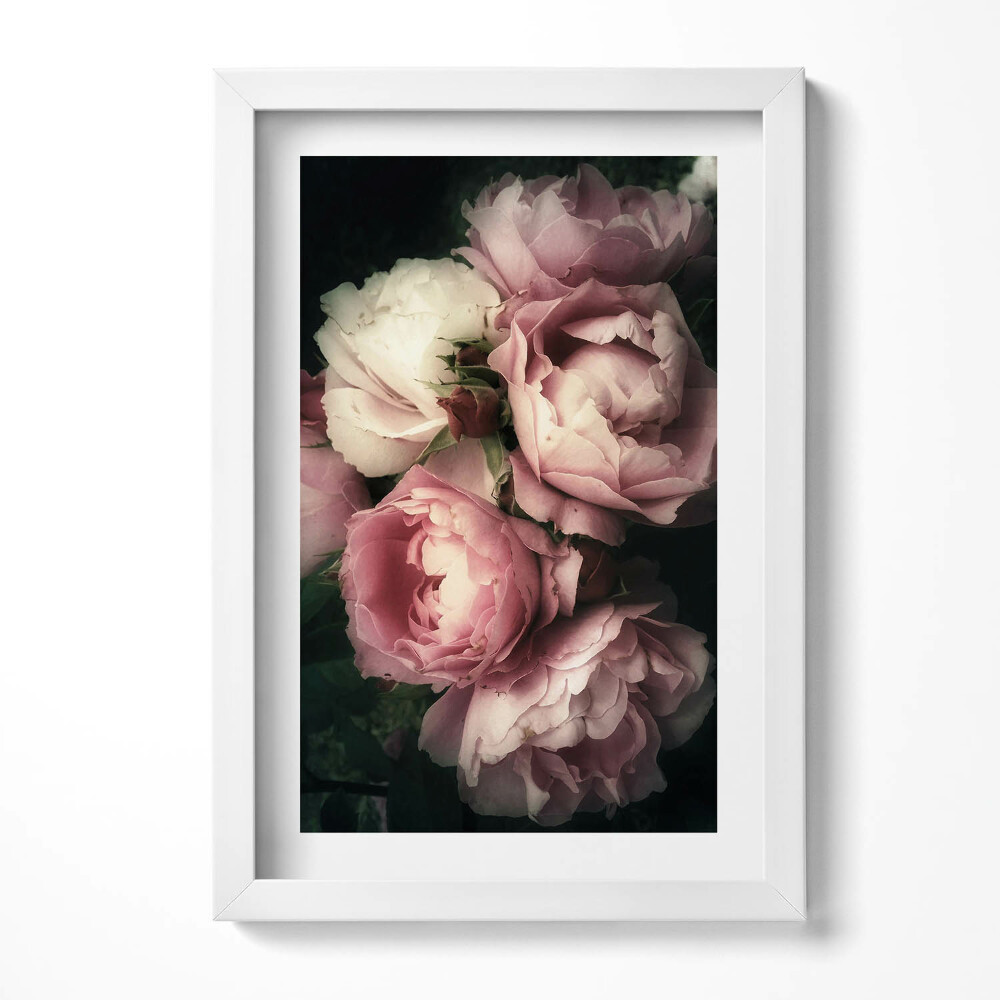 Tablou rama decorativ buchet de trandafiri roz vintage