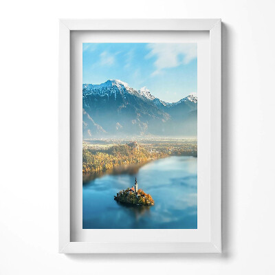 Tablou living cu rama decorativ Clădire pe un lac în munți