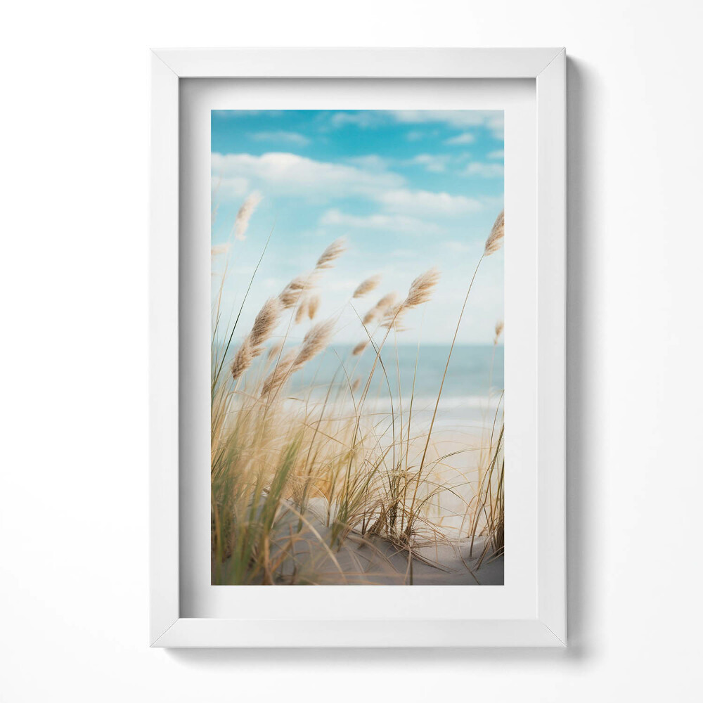 Tablou living cu rama decorativ Peisaj de iarbă de plajă și stil boho marin