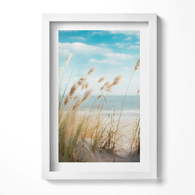 Tablou living cu rama decorativ Peisaj de iarbă de plajă și stil boho marin