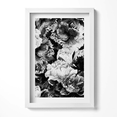 Tablou living cu rama decorativ Bujori cu flori albe și negre