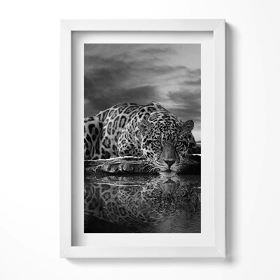 Tablou rama decorativ Leopard alb-negru animal sălbatic