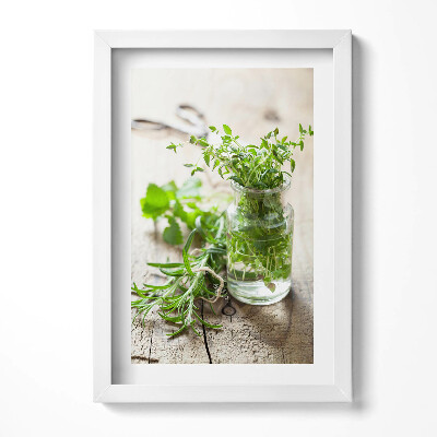 Tablou living cu rama decorativ Ierburi într-un borcan pe lemn