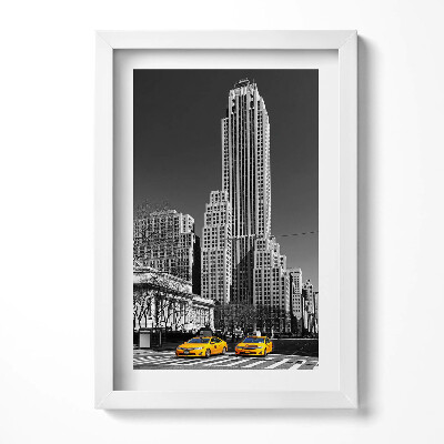 Tablou living cu rama decorativ Oraș alb-negru și taxiuri galbene
