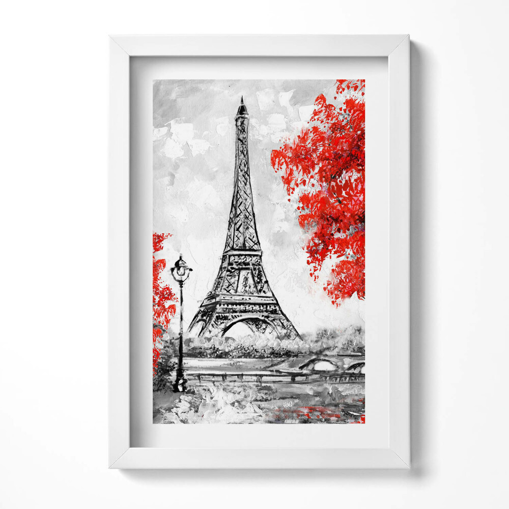 Tablou rama decorativ Pictura Turnului Eiffel și a copacilor roșii