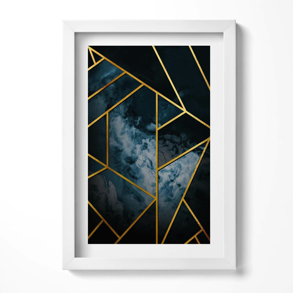 Tablou living cu rama decorativ Abstracție geometrică întunecată cu aur