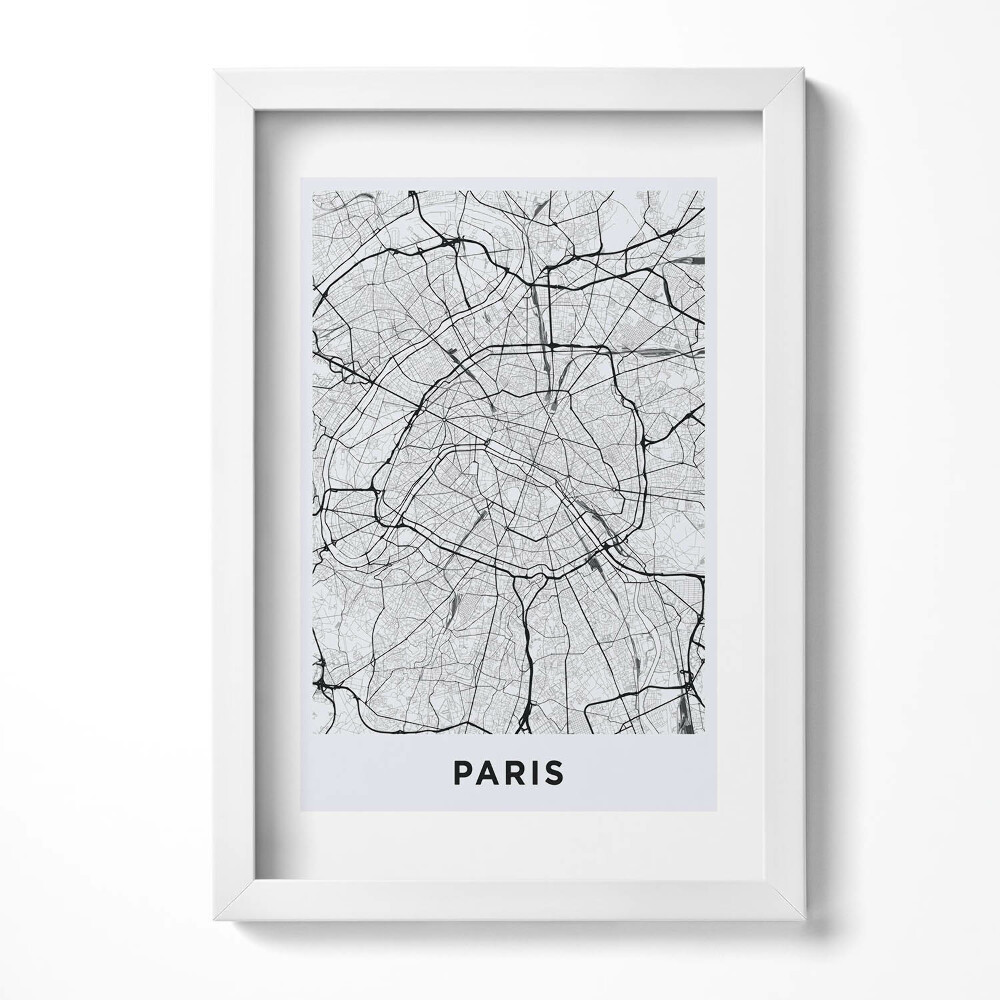 Tablou living cu rama decorativ Harta orașului Paris, Franța