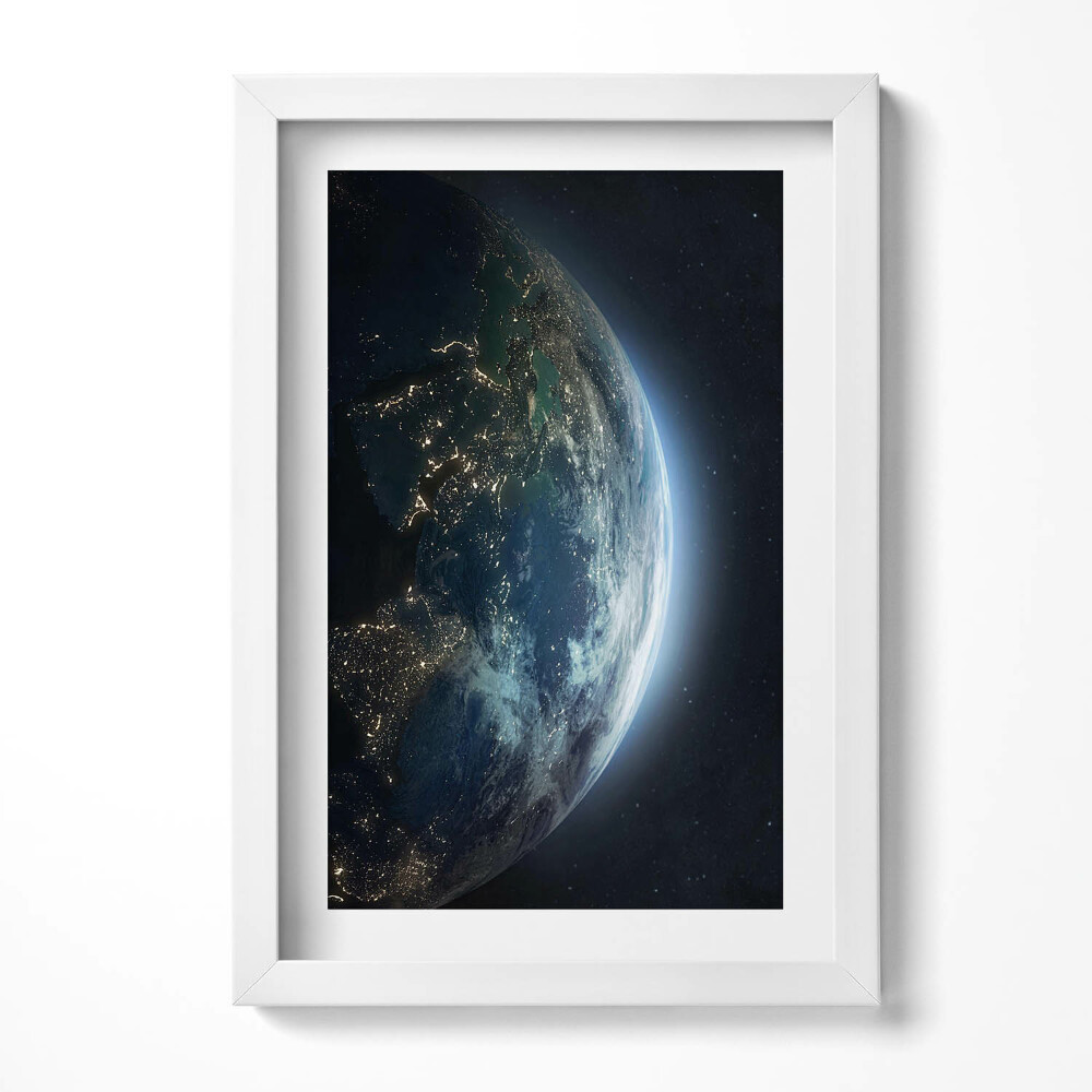 Tablou living cu rama decorativ Planeta Pământ văzută din spațiu
