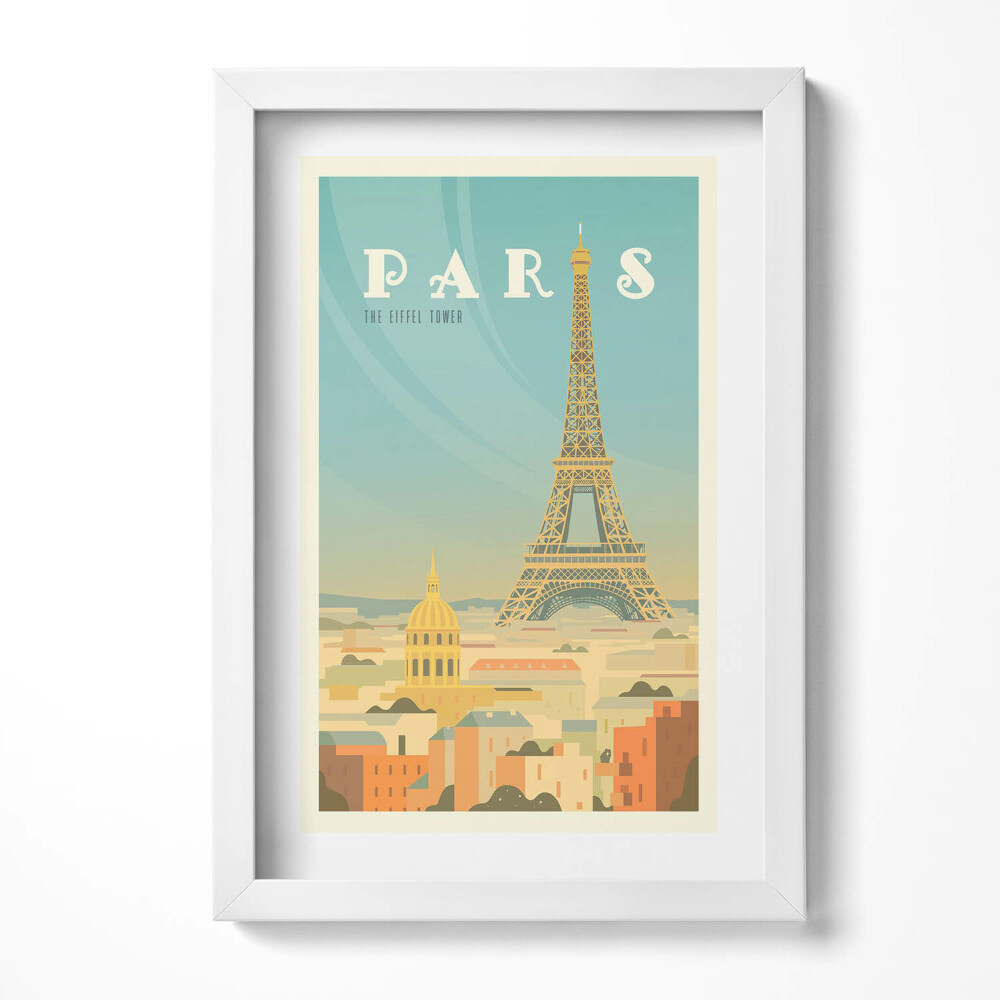 Tablou living cu rama decorativ Ilustrație a Parisului și a Turnului Eiffel