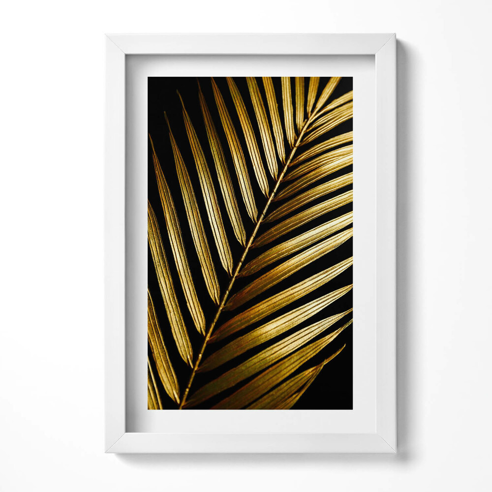 Tablou living cu rama decorativ Frunză în strălucire aurie