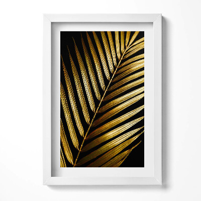 Tablou living cu rama decorativ Frunză în strălucire aurie