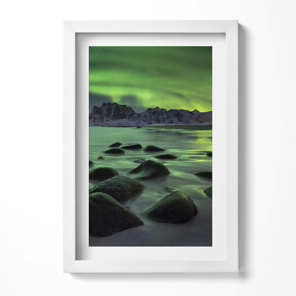 Tablou rama decorativ Aurora Boreală - Peisaj Verde
