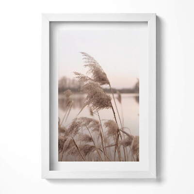 Tablou living cu rama decorativ Peisaj romantic cu iarbă și lac în stil boho