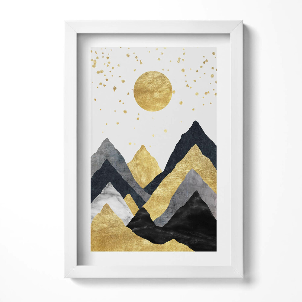 Tablou rama decorativ Peisaj abstract cu munți aurii și soare