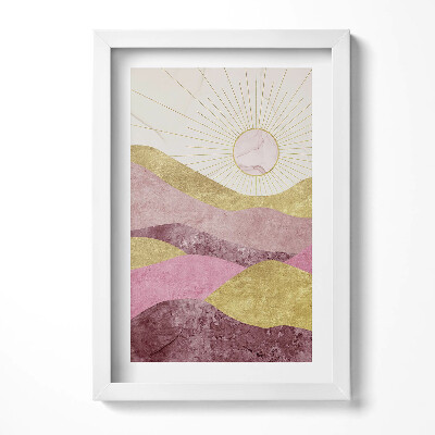 Tablou rama decorativ Peisaj abstract cu munți aurii și soare