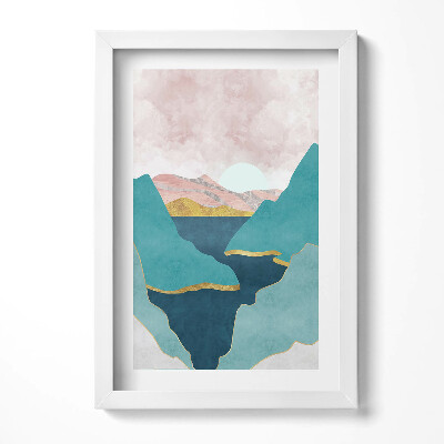 Tablou living cu rama decorativ Ilustrație la modă a munților și râurilor
