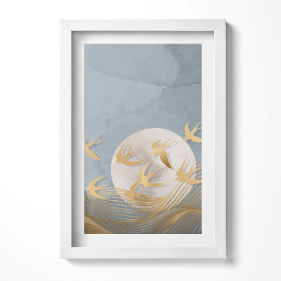 Tablou rama decorativ Ilustrație a lunii și a păsărilor care zboară