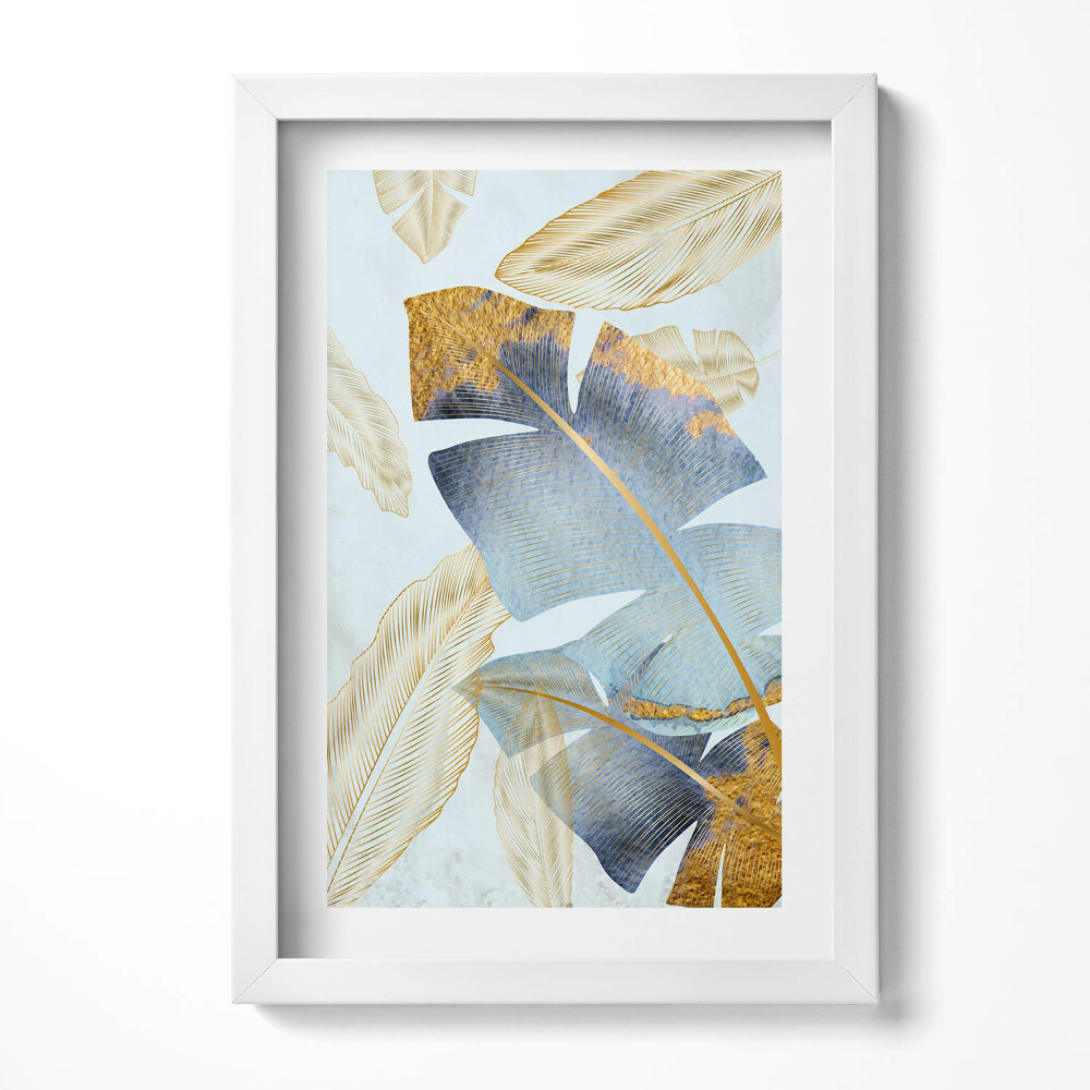 Tablou living cu rama decorativ Frunze de bananier glamour cu aur