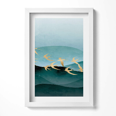 Tablou living cu rama decorativ Ilustrație a păsărilor aurii pe cer