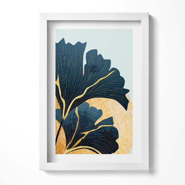 Tablou living cu rama decorativ Ilustrație cu frunze de ginkgo cu soare auriu