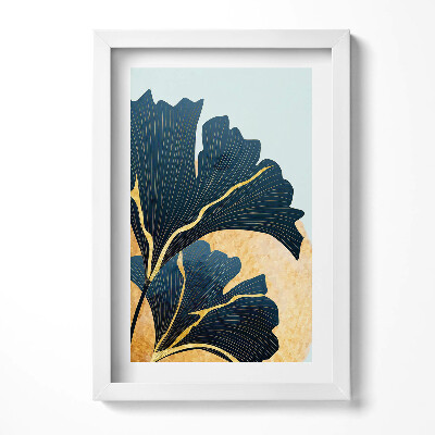 Tablou living cu rama decorativ Ilustrație cu frunze de ginkgo cu soare auriu