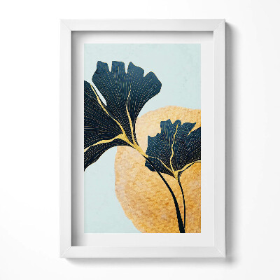 Tablou living cu rama decorativ Ilustrație cu frunze de ginkgo cu soare auriu