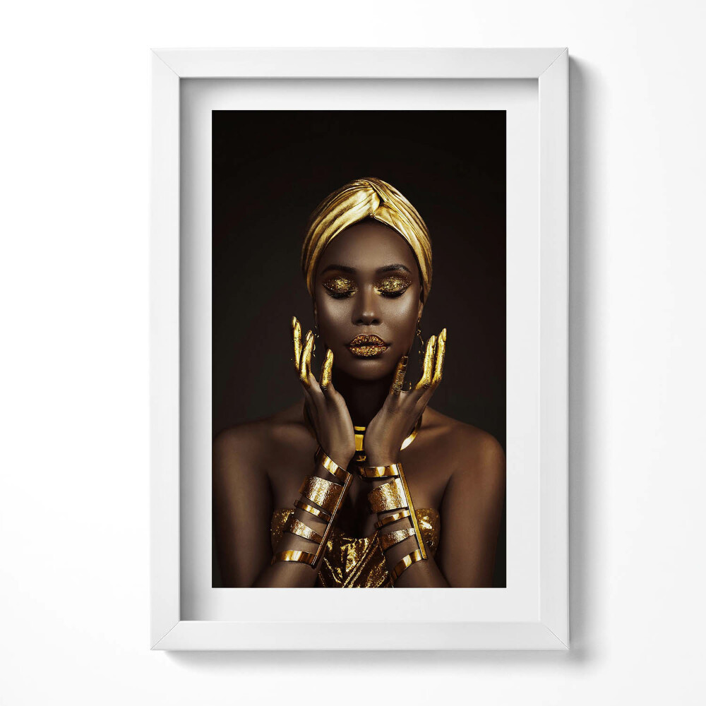 Tablou living cu rama decorativ Portretul unei femei africane în aur
